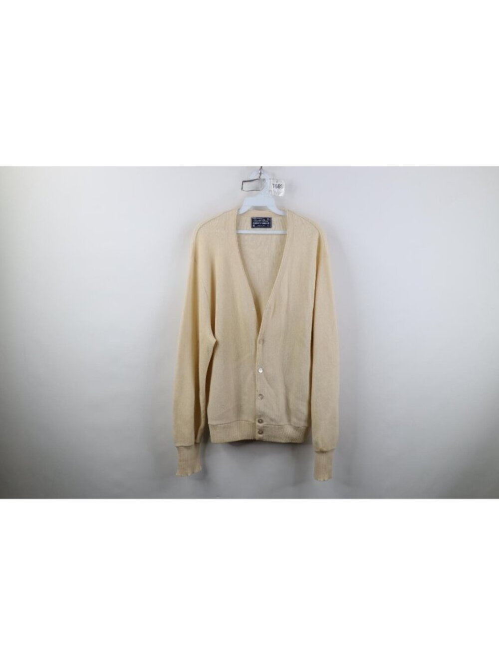 Vtg 70s Streetwear Mens Large Distressed Wool Blend Knit Cardigan Sweater USA